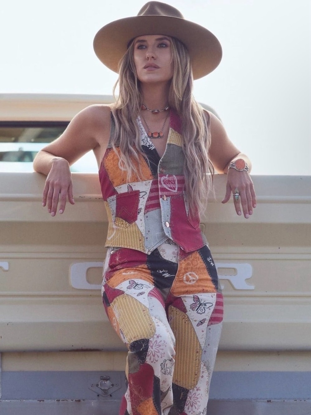 Lainey Wilson x Wrangler Multicolor Patchwork Vest with Button Detail